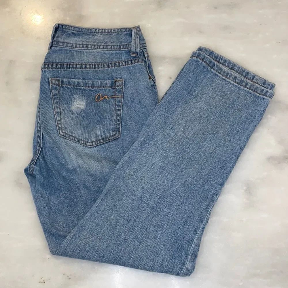 Avenue Rag Jeans Soft Blue Denim Straight Leg Loose Fit Destructed Jeans